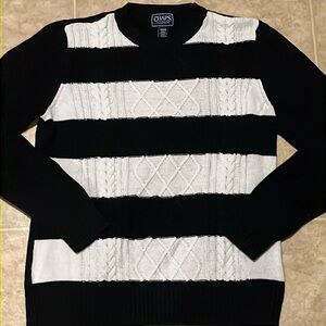 Chaps Classic Long Sleeve Black/White Striped Sweater